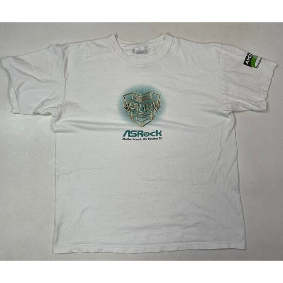 VINTAGE Asrock Motherboard We Master It Graphic T-shirt Men Large White - Picture 1 of 12